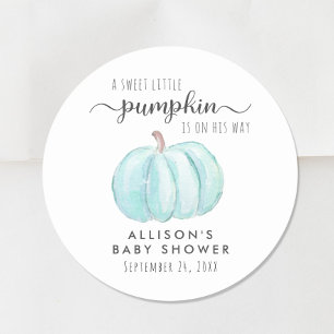 Sticker Rond Bleu Citrouille Aquarelle bébé garçon douche
