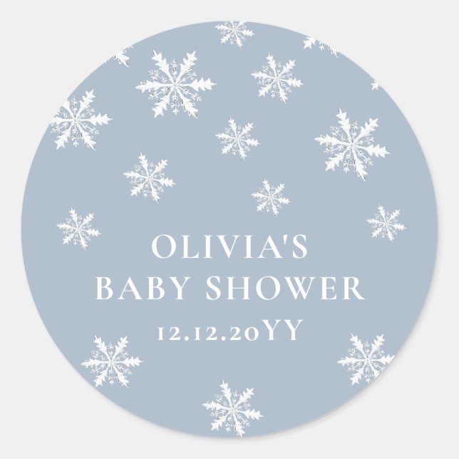 Sticker Rond Bleu clair Boho Hiver Snowflake Baby shower (Devant)