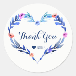 Sticker Rond Bleu clair Floral Coeur Botanique Élégant Faveur