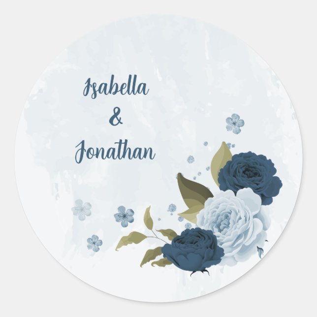 Sticker Rond bleu clair marine fleurs mariage (Devant)