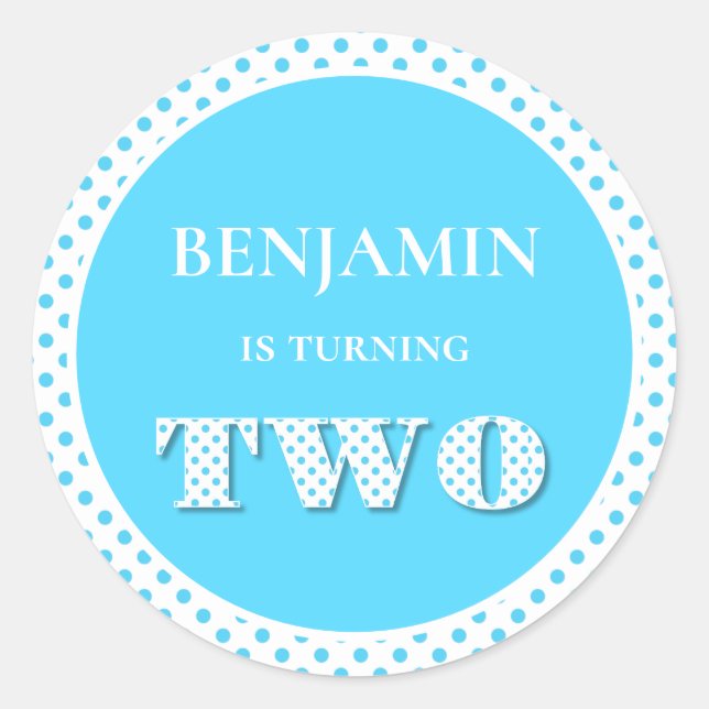 Sticker Rond Bleu clair Tourne deux points Polka (Devant)