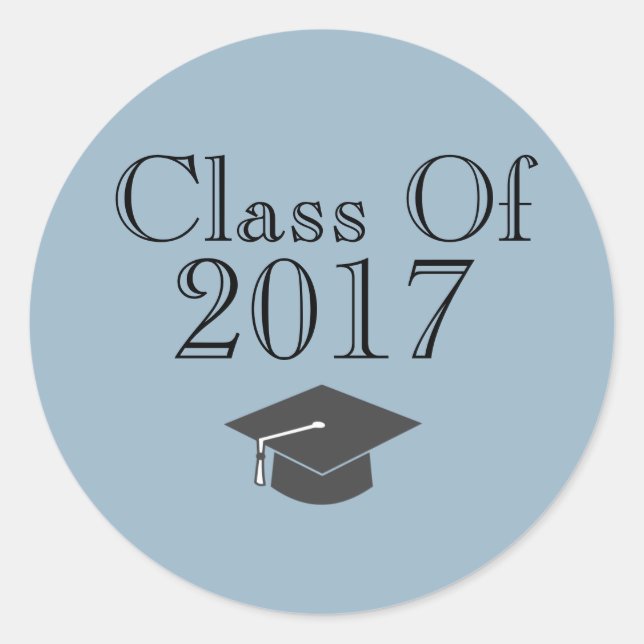 Sticker Rond Bleu "Classe de 2017" avec plafond de graduation (Devant)