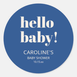 Sticker Rond Bleu Cobalt Moderne Minimaliste Baby Shower
