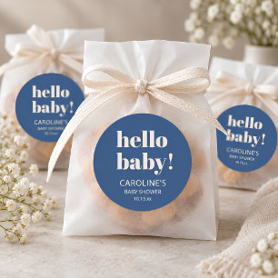 Sticker Rond Bleu Cobalt Moderne Minimaliste Baby Shower