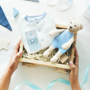 Sticker Rond Bleu Coeur Pieds Baby shower Favoriser Merci Garço