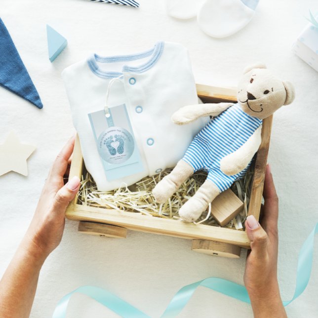 Sticker Rond Bleu Coeur Pieds Baby shower Favoriser Merci Garço (Blue Heart Feet Baby Shower Favor Thank You Boy Classic Round Sticker)