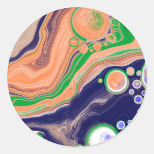Sticker Rond Bleu, corail et vert pour la peinture Fluid Art