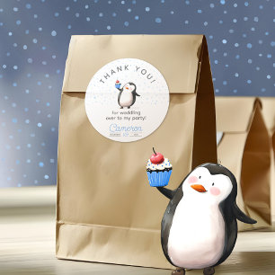 Sticker Rond Bleu cupcake pingouin célébration anniversaire gar