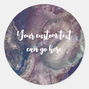 Sticker Rond Bleu de baie aquarelle or céleste mariage