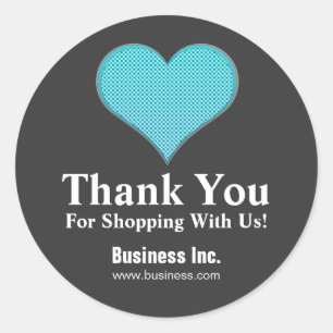 Sticker Rond Bleu de coeur de point de polka de Merci
