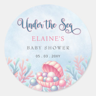 Sticker Rond Bleu de corail sous le Baby shower Sea Marine Life