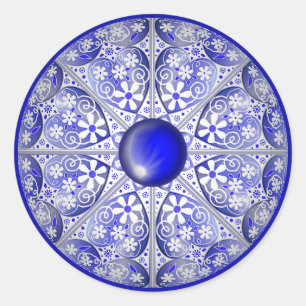 Sticker Rond Bleu de dentelle en céramique de Grèce