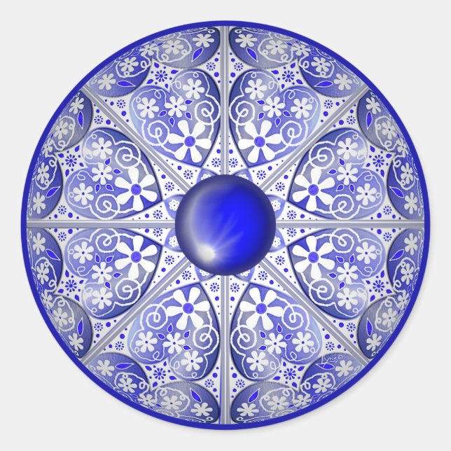 Sticker Rond Bleu de dentelle en céramique de Grèce (Devant)
