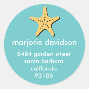 Sticker Rond Bleu de jaune d'étiquettes de adresse d'étoiles 