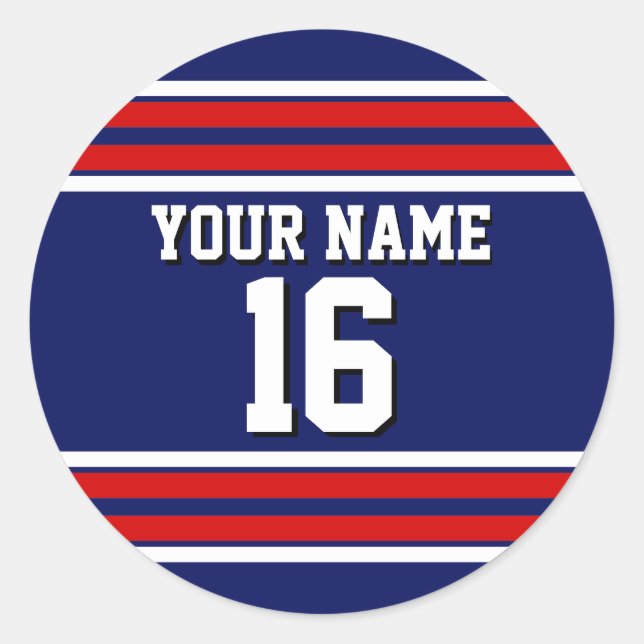 Sticker Rond Bleu de marine avec Red White Strips Team Jersey (Devant)