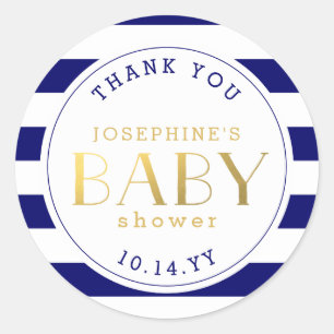 Sticker Rond Bleu de marine et Baby shower d'or de Faux
