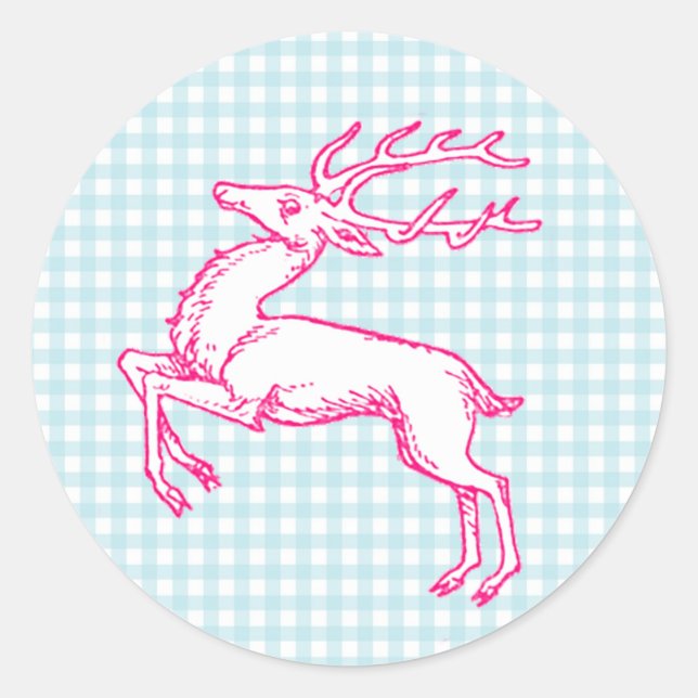 Sticker Rond Bleu de rennes roses En vichy (Devant)