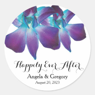 Sticker Rond Bleu Dendrobium Orchid Heureux Jamais Après Mariag