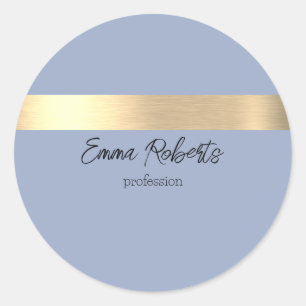 Sticker Rond Bleu Denim Or Feuille Rustique Faux