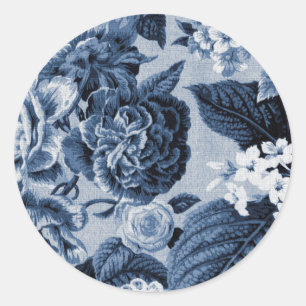 Sticker Rond Bleu d'indigo Toile floral vintage No.1