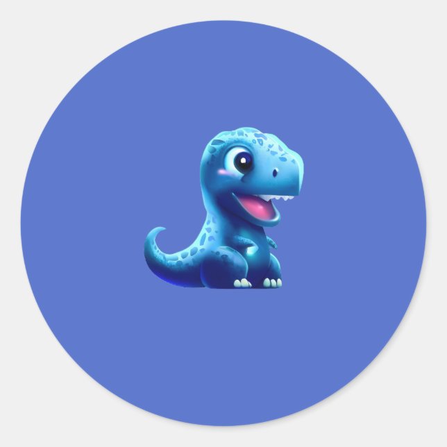 Sticker Rond Bleu Dinosaur Cute (Devant)