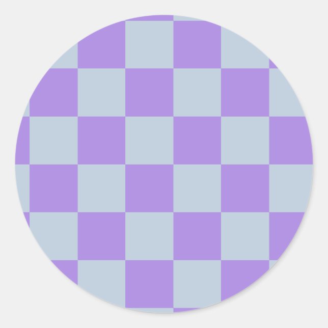 Sticker Rond Bleu doux et À damiers lavande (Devant)