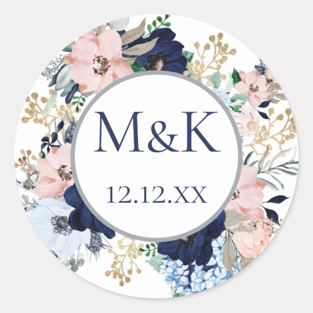 Sticker Rond Bleu Dusty Floral verdure (Devant)
