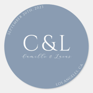 Sticker Rond Bleu Dusty minimum mariage classique rond autocoll