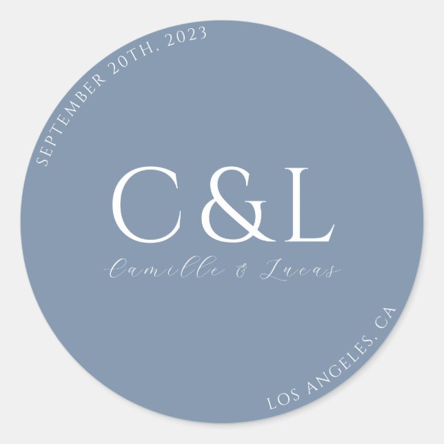 Sticker Rond Bleu Dusty minimum mariage classique rond autocoll (Devant)
