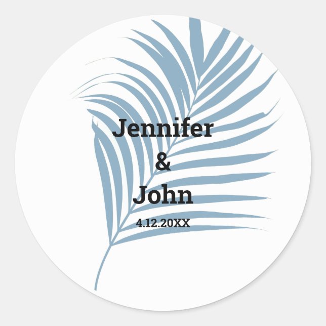 Sticker Rond Bleu Dusty Tropical Palm Tree feuille mignonne Mar (Devant)