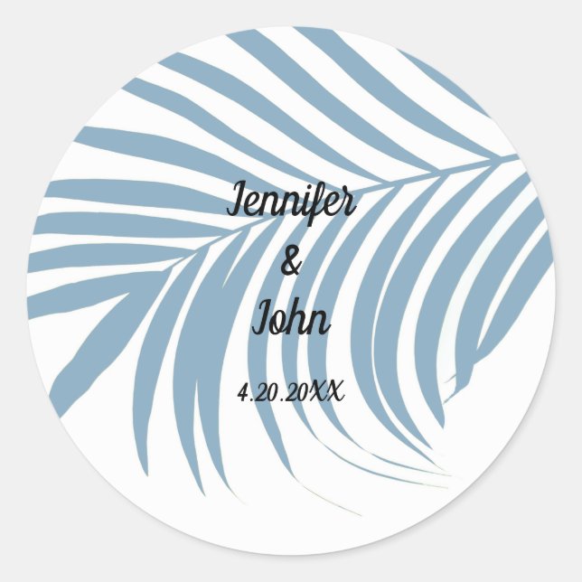 Sticker Rond Bleu Dusty Tropical Palm Tree feuille mignonne Mar (Devant)