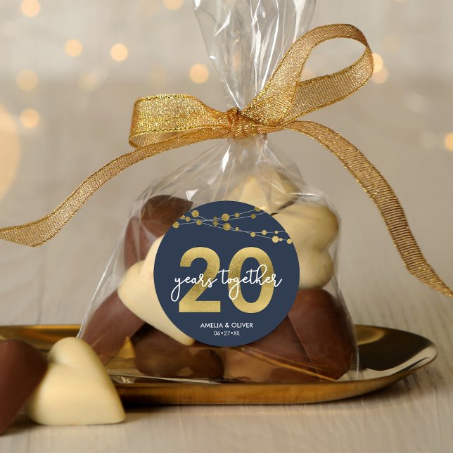 Sticker Rond Bleu Élégant cordes de lumière 20e anniversaire (Créateur téléchargé)