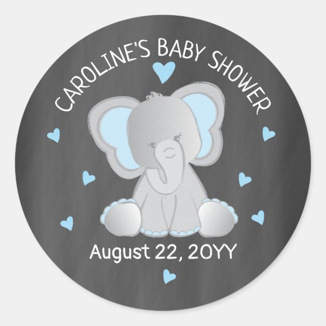 Sticker Rond Bleu éléphant sur l'autocollant Baby shower de tab (Devant)