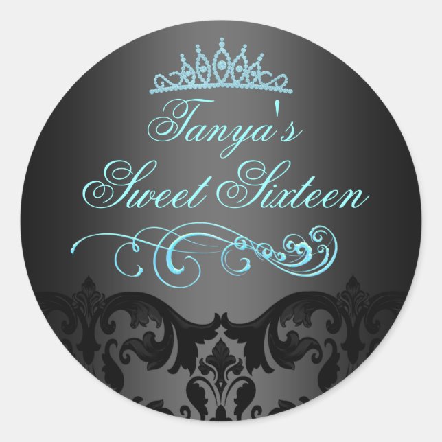 Sticker Rond Bleu éperon Damask Sweet 16 Enveloppe Sticker/scea (Devant)