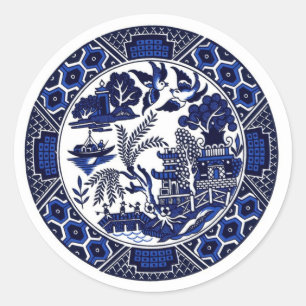 Sticker Rond Bleu et blanc Chine bleu Willow Design