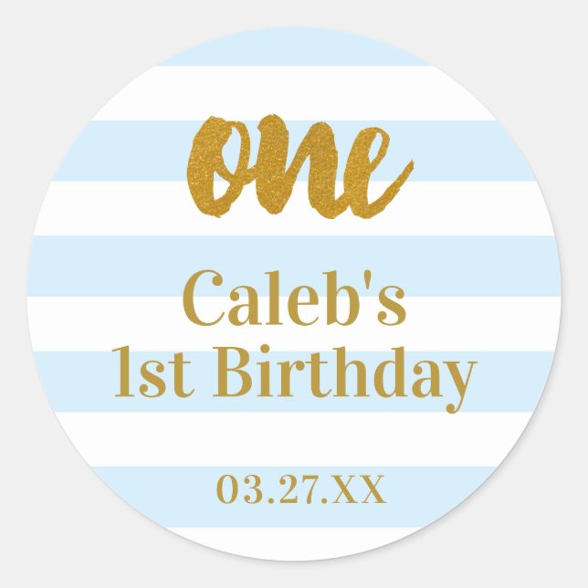 Sticker Rond Bleu et blanc Grilles Or 1er anniversaire (Devant)