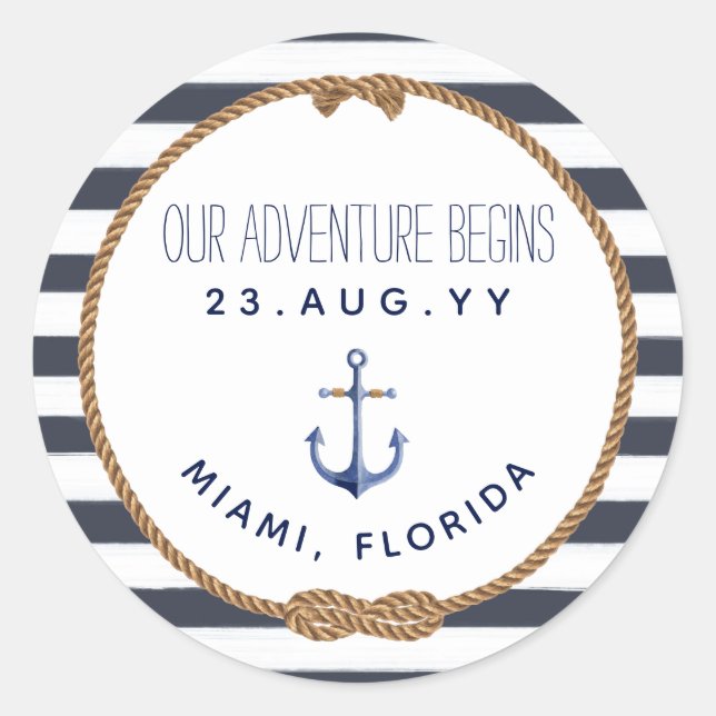 Sticker Rond Bleu et blanc Mariage à rayures bleu marine (Devant)