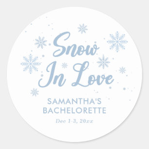 Sticker Rond Bleu et Blanc Neige en amour Winter Bachelorette