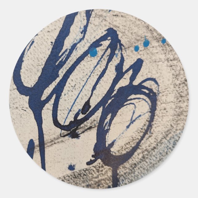 Sticker Rond Bleu et Gris Abstrait  (Devant)