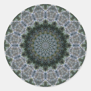 Sticker Rond Bleu et gris "Rocky Point" Mandala Kaleidoscope