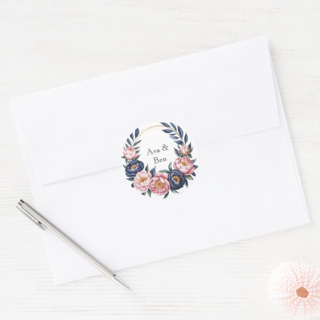 Sticker Rond Bleu et Mariage bleu marine (Enveloppe)