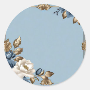 Sticker Rond Bleu Et Or Floral Métallique