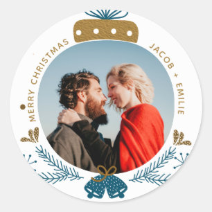 Sticker Rond Bleu et or   Joyeux Noël Bauble photo