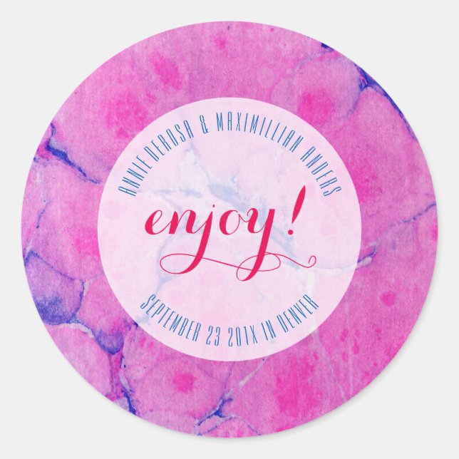 Sticker Rond Bleu et rose marbrés (Devant)
