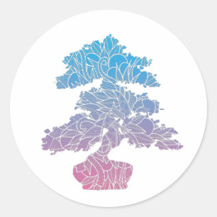 Sticker Rond Bleu et rose Motif Bonsai Tree