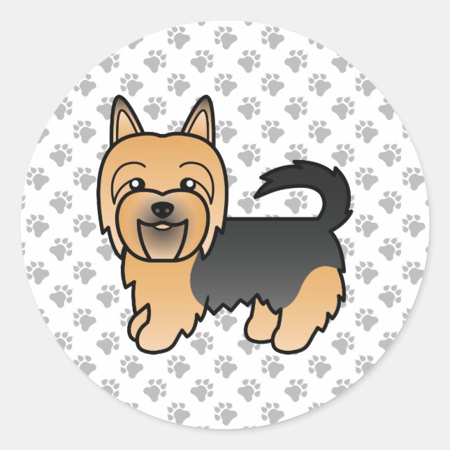 Sticker Rond Bleu Et Tan Australien Terrier Cute Dessin Chien (Devant)