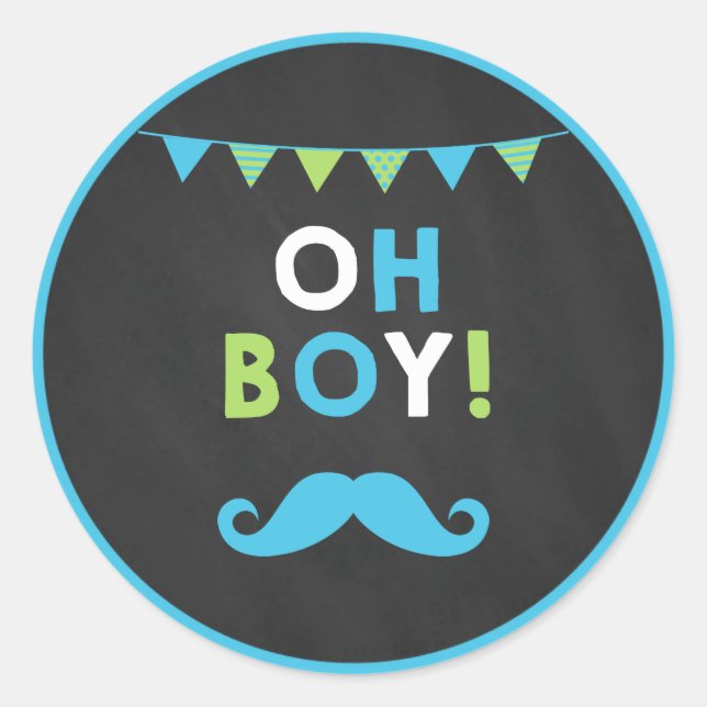 Sticker Rond Bleu et vert Mustache Little Man Cupcake Topers (Devant)