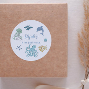 Sticker Rond Bleu été océan Anniversaire Fête Favoriser