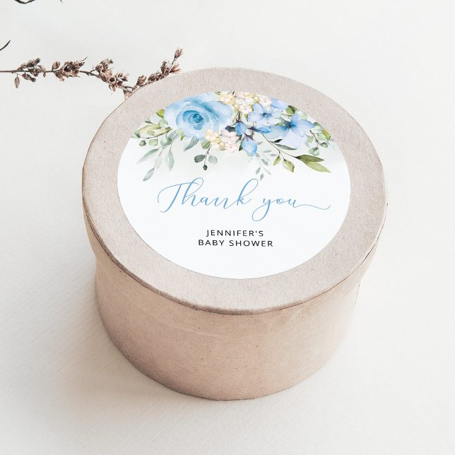 Sticker Rond Bleu floral bébé garçon douche classique rond auto (Créateur téléchargé)