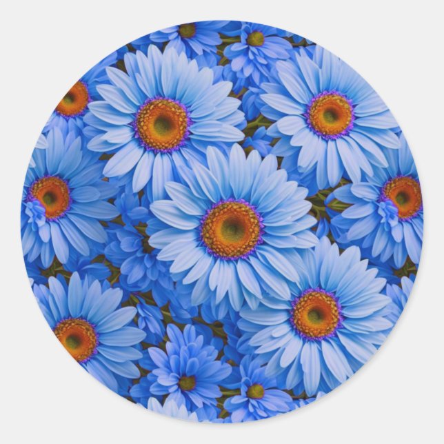 Sticker Rond Bleu floral bleu tournesol bleu marguerites motif (Devant)